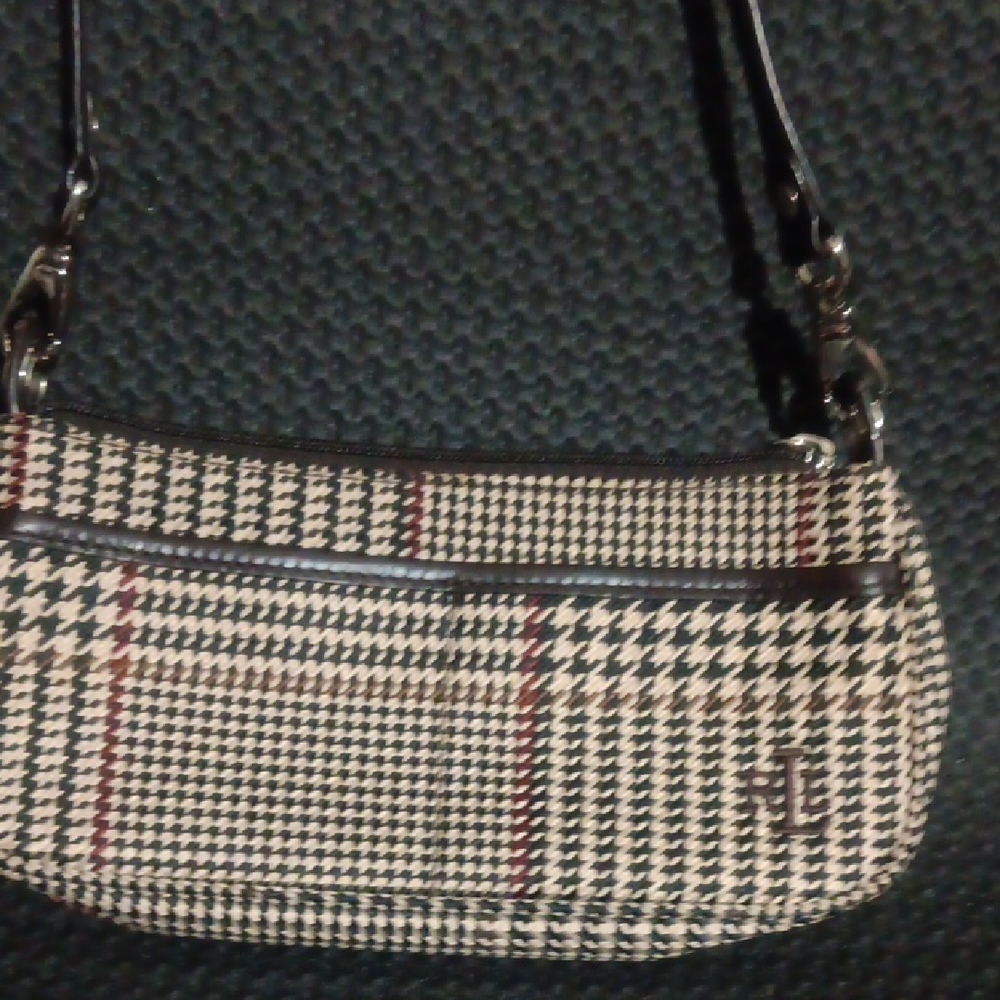 Lauren Ralph Lauren Black & Cream Houndstooth Shoulder Bag with Red Accents - Picture 1 of 6